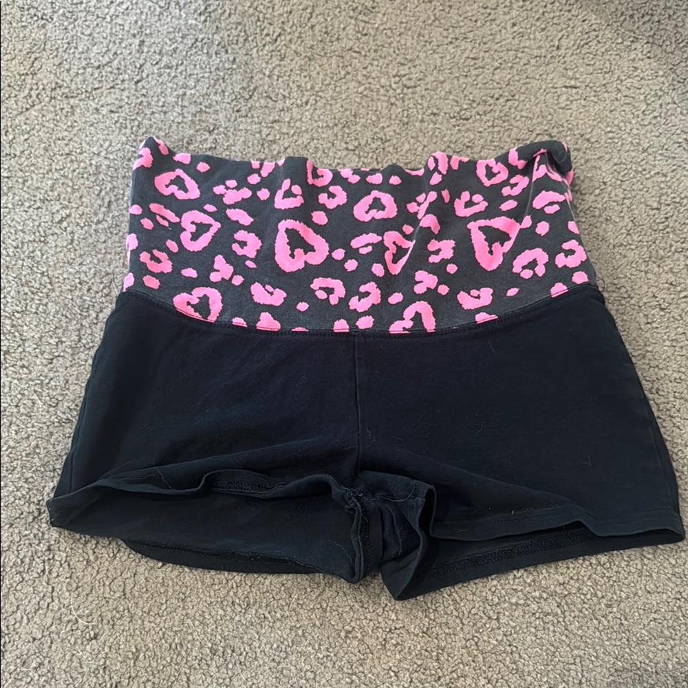 Justice Black and Pink Leopard Print Shorts